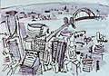 sydney cityscape ink drawing