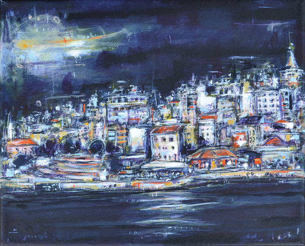 Istanbul Night Painting Cityscape